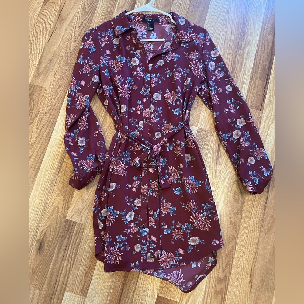 Forever 21 Burgundy Floral Long Sleeve Dress